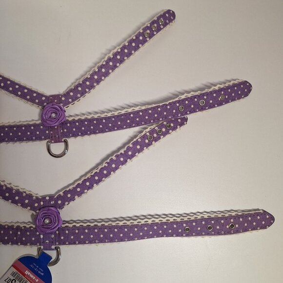 2 Top Paw X-Small Purple Polka Dot Dog Harness Flower Accents Lot Lavender Pearl - Picture 6 of 9